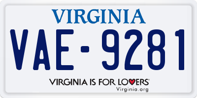 VA license plate VAE9281