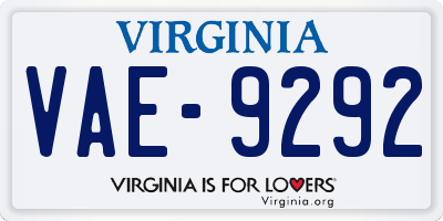 VA license plate VAE9292