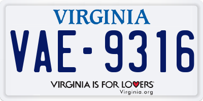 VA license plate VAE9316