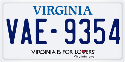 VA license plate VAE9354