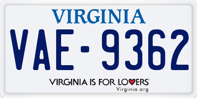 VA license plate VAE9362