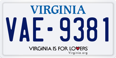 VA license plate VAE9381