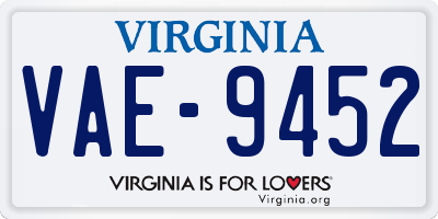 VA license plate VAE9452