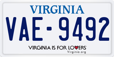 VA license plate VAE9492