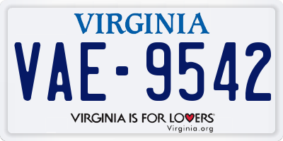 VA license plate VAE9542