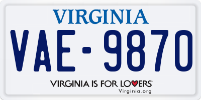 VA license plate VAE9870