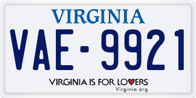 VA license plate VAE9921
