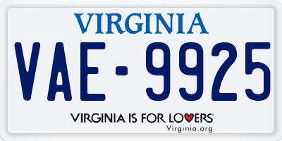 VA license plate VAE9925