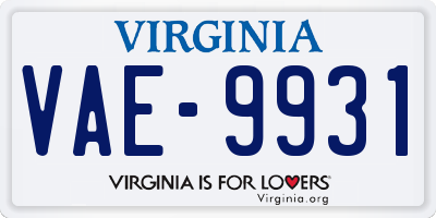 VA license plate VAE9931