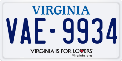 VA license plate VAE9934