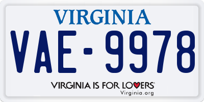 VA license plate VAE9978