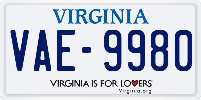VA license plate VAE9980