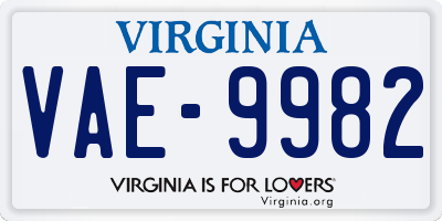VA license plate VAE9982