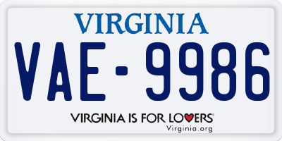 VA license plate VAE9986