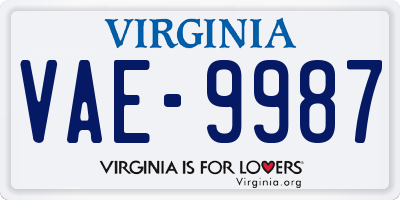VA license plate VAE9987
