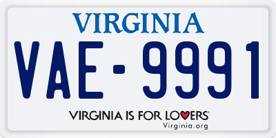 VA license plate VAE9991