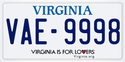 VA license plate VAE9998