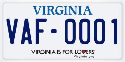 VA license plate VAF0001