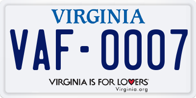 VA license plate VAF0007