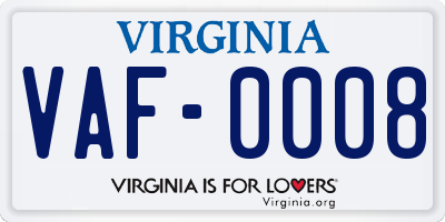 VA license plate VAF0008