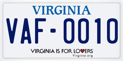 VA license plate VAF0010