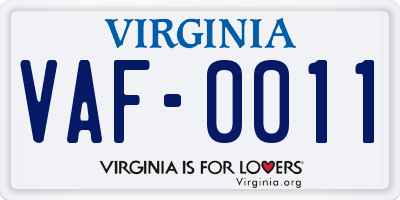 VA license plate VAF0011