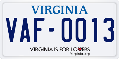 VA license plate VAF0013