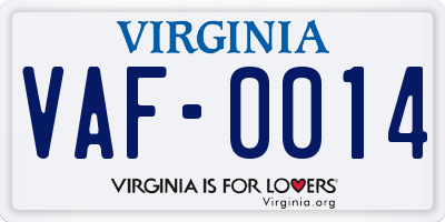 VA license plate VAF0014
