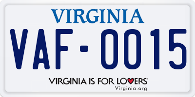 VA license plate VAF0015