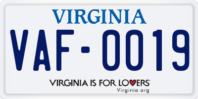 VA license plate VAF0019