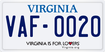 VA license plate VAF0020