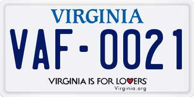 VA license plate VAF0021