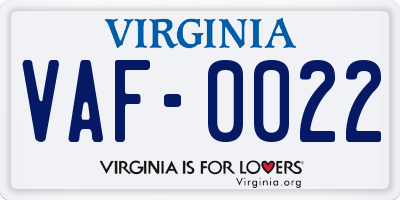 VA license plate VAF0022