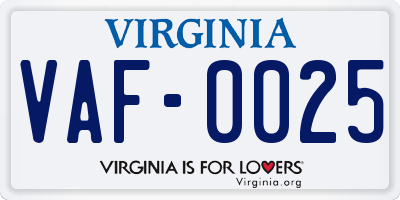 VA license plate VAF0025