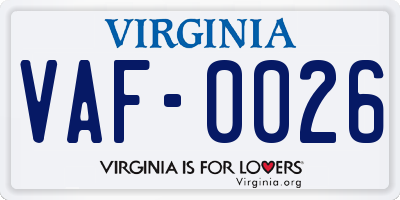 VA license plate VAF0026