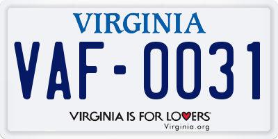 VA license plate VAF0031