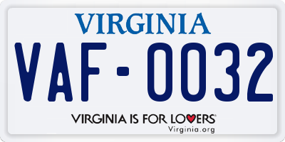 VA license plate VAF0032