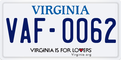 VA license plate VAF0062
