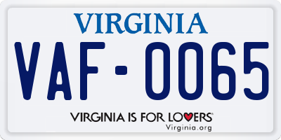 VA license plate VAF0065