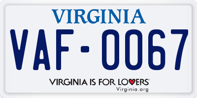 VA license plate VAF0067