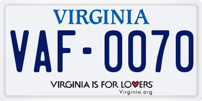 VA license plate VAF0070