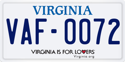 VA license plate VAF0072