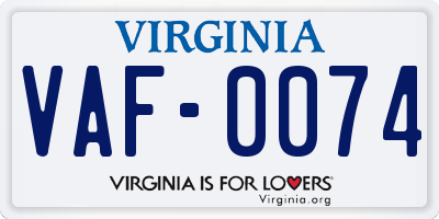 VA license plate VAF0074