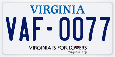 VA license plate VAF0077