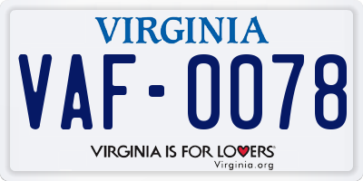 VA license plate VAF0078