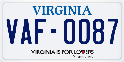 VA license plate VAF0087