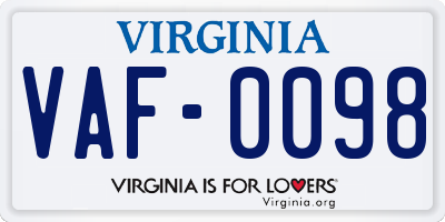 VA license plate VAF0098