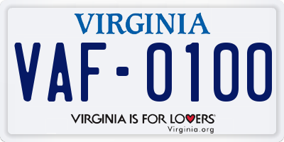 VA license plate VAF0100