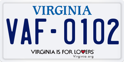 VA license plate VAF0102