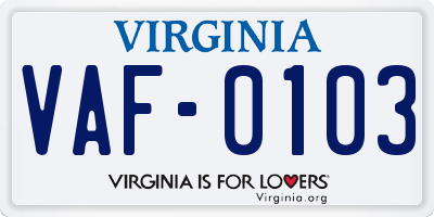 VA license plate VAF0103
